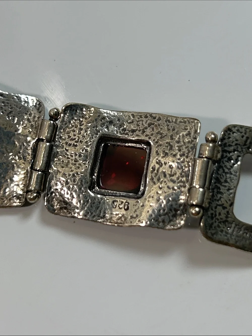 NWT Passage To Israel Hammered Panel Link Genuine Garnet Gemstone Bracelet